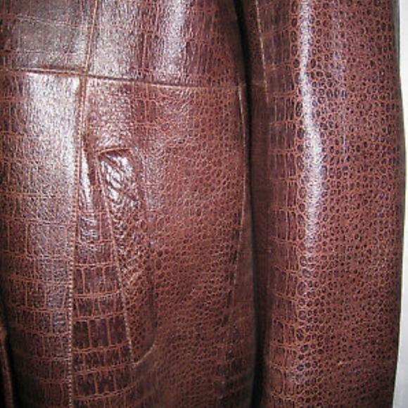 Croc Embossed Brown Genuine Leather Coat - Picture 4 of 7